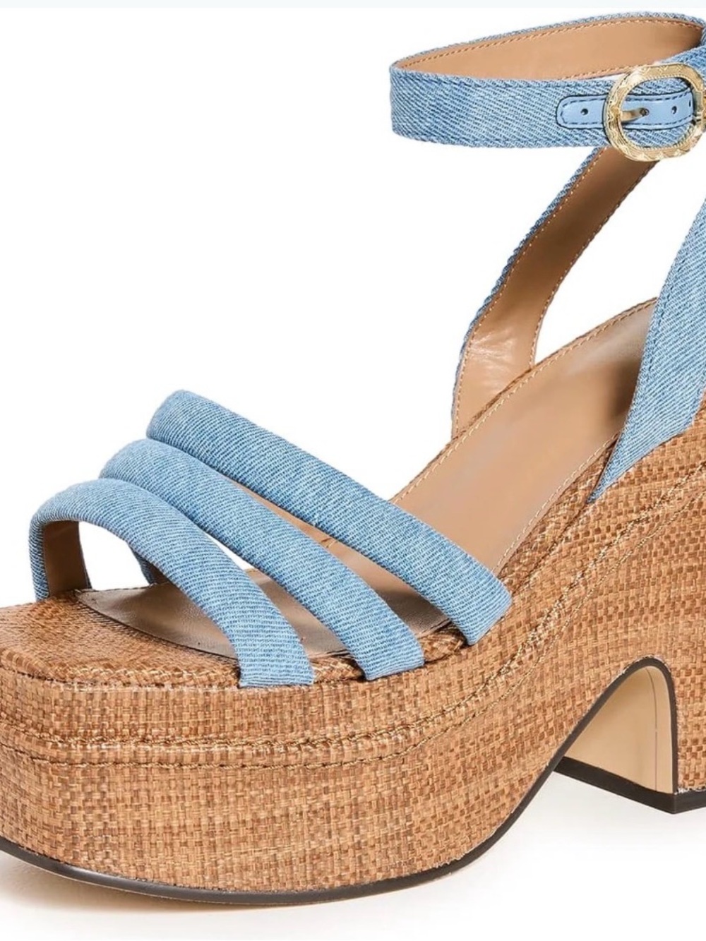 Sam Edelman Light Blue Denim Strappy Woven Platform Sandals